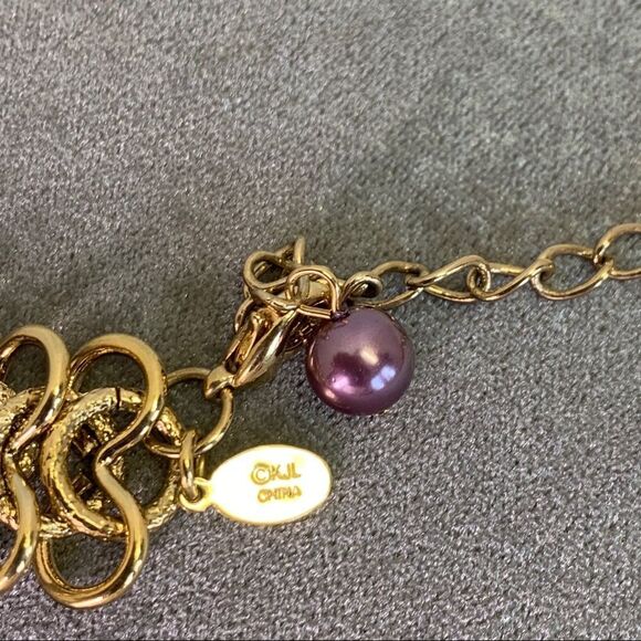 VINTAGE Kenneth Jay Lane Rare Gold Amethyst Purple Glass PEARLNecklace bracelet - Picture 13 of 17